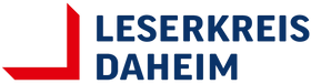 Logo Leserkreis Daheim mit rotem, L-förmigem Symbol und blauem Schriftzug.