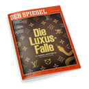 Titelblatt des Magazins „DER SPIEGEL“ mit rotem Rand und weißem Schriftzug. Im Zentrum steht die goldene Aufschrift „Die Luxus-Falle“ auf dunkelbrauner Ledertextur mit goldenen Luxusmarken-Logos und einer goldfarbenen Schlangenabbildung. Untertitel: „Wie Hermès, Rolex und Co. uns manipulieren“. Linke Spalte mit weiteren Themen wie Terrorbürokratie, Koalition und Rechtsbeugung. Ausgabe Nr. 18, datiert auf den 24. April 2026.