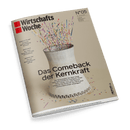 Titelbild der Zeitschrift „WirtschaftsWoche“ Ausgabe Nr. 05 vom 24. Januar 2025 mit beigem Hintergrund; zentrales Motiv ist ein stilisierter grauer Kühlturm, aus dem bunte Papierschlangen aufsteigen, umgeben von Konfetti, darüber der Titel: „Das Comeback der Kernkraft“, kleinere Texte: „Donald Trump – So denkt sein wichtigster Widersacher“, „Mercedes – Sparpläne vom CEO Ola Källenius“ und „Immobilien – Wie der Heizungstausch gelingt“.