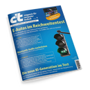 Titelblatt des Magazins „c’t magazin für computer technik“, Ausgabe 11, mit blauem Hintergrund. Haupttitel: „E-Autos im Reichweitentest“ in gelber Schrift, daneben eine schwarze Ampel mit grünem Licht und Ladesymbol. Weitere Themenüberschriften: „Bluetooth-Audio nachrüsten“ und „Die neue KI-Generation im Test“. Oben ein Bild eines Fernsehers mit dem Text „Der gläserne TV-Zuschauer“.