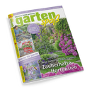 Titelblatt der Gartenzeitschrift „gartenspaß“ mit grün-gelbem Logo und der Ausgabe Juni 2025. Im Hintergrund ein blühender Gartenweg mit violetten und rosafarbenen Hortensien. Textelemente: „Neue Sorten für jeden Standort – Zauberhafte Hortensien“, „Gestalten mit Rank- & Rosenbogen“, „Praktisch & naturnah“, „Bunter Blickfang“, „Bienenmagnete“, „Schritt für Schritt“. Linke Spalte mit kleinen Gartenmotiven und Bildern von Pflanzen.