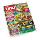 Titelbild der Kochzeitschrift „tina Koch & Back-Ideen“, Ausgabe Nr. 11 vom November 2024, mit großem Titelgericht „Zart & saftig! Rouladen“ in grüner Schale vor hellgrauem Hintergrund, daneben Schriftzüge wie „Familien-Liebling“, „Superlecker! Feine Nusskuchen“, „GRATIS-EXTRA: Die besten Plätzchen zum Advent“ und „Mehr als 100 Rezepte“, abgebildete Gerichte u. a. mit Fleisch, Gebäck und Gemüse, farbige Akzentflächen in Gelb, Pink, Grün, Lila und Türkis.