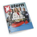 Titelblatt der Zeitschrift „stern“, Ausgabe Nr. 21 / 2024. Fünf Personen – drei männlich, zwei weiblich – stehen vor hellblauem Hintergrund; mittig vorn eine Frau in weißem Blazer mit rotem Oberteil. Großschrift: „DIE AFD‑BESIEGER“. Untertitel: „Diese Politiker haben gegen extreme Rechte gewonnen. Das sind ihre Erfolgsgeheimnisse“. Rote Pfeilgrafik auf blauem Untergrund, oben links das rote stern‑Logo mit weißem Sternsymbol.