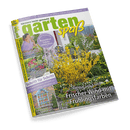 Titelbild der Gartenzeitschrift „gartenspaß“, Ausgabe März 2025, mit gelb blühender Forsythie und weißer Blütenpracht in einem angelegten Frühlingsgarten vor blauem Himmel; Schlagzeilen u. a.: „Frischer Wind mit Frühlingsfarben“, „Blüten in Gelb & Weiß“, „Bunte Wicken – Neue Sorten und Anbau-Tipps vom Profi“, „Topfgarten-Ideen“, „Schritt für Schritt – Kresse aussäen, Rosen schneiden“, „Besondere Salate entdecken“ und „Toller Blickfang – dekoratives Regal zum Nachmachen“.