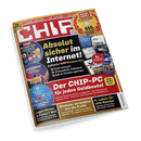 Titelbild der Zeitschrift „CHIP“ mit großem weiß-rotem Logo oben, dunklem Kasten mit der Aufschrift „Absolut sicher im Internet!“ und mehreren kleineren Themenboxen zu Browser-Sicherheit, Windows-Administration und PC-Hardware; sichtbare Texte u. a.: „Der CHIP-PC für jeden Geldbeutel“, „Windows verwalten wie die Profis“, „Login-Stress & Fehler? Nie!“, aufgedruckte Softwarepakete und Datenträger abgebildet, dominierende Farben Rot, Blau, Gelb und Schwarz.