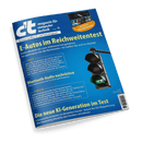 Titelbild des Magazins „c’t magazin für computer technik“, Ausgabe 11, mit blauem Hintergrund; zentrale Textelemente: „E-Autos im Reichweitentest“, „Bluetooth-Audio nachrüsten“ und „Die neue KI-Generation im Test“; abgebildete schwarze Ampel mit grünem Lichtsymbol in Form eines elektrischen Steckers unten rechts; oben rechts kleines Foto eines Fernsehbildschirms mit Text „Der gläserne TV-Zuschauer“.