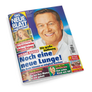 Titelblatt der Zeitschrift „Das Neue Blatt“ mit großem Porträt eines älteren, lächelnden Mannes in weißem Hemd vor blauem Hintergrund. Schlagzeilen u. a.: „ROLAND KAISER – Noch eine neue Lunge! Die Ärzte können es möglich machen“, „ANNA ERMAKOVA – Erschütterndes Liebes-Drama“, „KÖNIGIN MAXIMA – Sie hat ihre Mama zu sich geholt“, und „MATTHIAS REIM – Das achte Kind mit 68!“. Weitere Hinweise auf Rezepte und Sammelkarten am unteren rechten Rand.