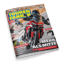 Titelbild der Zeitschrift „Tourenfahrer“ Ausgabe März 2025 mit großem zentralem Foto eines roten Ducati-Motorrads, frontal fotografiert mit fahrender, voll ausgestatteter Person in schwarzer Schutzkleidung und Helm; oben links gelbes „TOUREN FAHRER“-Logo, umlaufende Schlagzeilen zu Motorrädern von Honda, Triumph, Kawasaki und Reiseberichten zu Oder, Irischer See, Rumänien und Indien; prominente Überschrift unten rechts: „MEHR ALS MITTE“.
