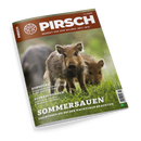 Titelseite der Zeitschrift „Pirsch“, Ausgabe 11/2025, mit braunem Kopfstreifen und weißem Logo „PIRSCH – Respekt vor dem Wilden. Seit 1879.“ Im Mittelpunkt zwei Wildschweine in grünem Gras, vorderes Tier im Fokus. Text auf dem Cover: „Rehböcke – Warum es starke Jährlinge im Revier nicht leicht haben“, „Aufbrechsägen – Durch Mark und Bein: 5 Modelle im Praxistest“, „Sommersauen – Das müssen Sie bei der Nachtjagd beachten.“