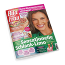 Titelblatt der Zeitschrift „Bild der Frau“ mit großem Porträt einer lächelnden Frau mit braunen Haaren in grünem Oberteil auf grün-rosa Hintergrund. Hauptüberschrift „Sensationelle Schlank-Limo“, weitere Texte zu Themen wie Rückenschmerzen, Puddingskuchen, Dorfwohnen, Knitterfrei-Looks, Malen, Schlafrituale und ein Interview mit Meryl Streep. Abgebildet sind kleine Fotos von Speisen, Zeichenutensilien und einer Frau mit Brille im rosa Outfit.
