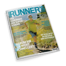 Titelbild des Laufmagazins „Runner’s World“ mit einer männlichen Person in gelbem T-Shirt, blauer Shorts, Sonnenbrille und Laufschuhen, die auf einem sonnigen Bergpfad rennt. Schriftzüge u. a.: „Das Geheimnis der Superschuhe“, „Warum bin ich nicht schneller?“, „Es gibt kein Alterslimit“ und „So schläfst du besser – ein Leitfaden“. Oben steht „Das größte Laufmagazin der Welt“. Ausgabe Juni 2021.