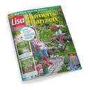 Titelbild der Zeitschrift „Lisa Blumen & Pflanzen“, Ausgabe Mai 2025, mit zentralem Gartenmotiv: pinkfarbene Holzmöbel, bepflanzte Blumentöpfe mit Hortensien vor grünem Hintergrund, Gießkanne aus Metall; Überschriften u. a.: „Hier blühe ich auf“, „Neue Pflanz-Ideen mit Geranien“, „Einladende Sitzplätze für kleine Gärten gestalten“, „Jetzt freuen wir uns auf… süße Erdbeeren im Topf“, „Kreative Ideen mit Zimmerhortensien“ und „Knollen- und Wurzelgemüse anbauen und genießen“.