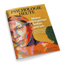 Titelbild der Zeitschrift „Psychologie Heute“ mit einer farbintensiven, expressionistisch gemalten weiblich gelesenen Person im Vordergrund auf orange-gelbem Hintergrund; Titelaufschrift: „Meine verborgenen Seiten und ich“, Untertitel: „Trend Schattenarbeit: uns selbst erkunden und freier werden“, weitere Schriftzüge unten: „Seele streicheln – wie psychoaktive Massagen wirken“, „Nichtstun – Zwischen Angst und Sehnsucht“, „Wohnen mit Freunden – alle wollen es, keiner tut es – warum?“.