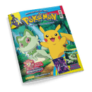 Titelbild des Magazins „Pokémon – Das offizielle Magazin“ mit großem, zentralem Motiv der Pokémon-Figuren Pikachu (gelb) und Felori (hellgrün) vor einem Waldhintergrund; oben blau-gelber Schriftzug „Schnapp sie dir alle!“ und „Pokémon – Das offizielle Magazin“, unten links roter Schriftzug „Die besten Spielzeuge aus Paradoxriss“, unten rechts zwei Posterabbildungen und türkiser Aufdruck „Coole Poster“, Webadresse www.pokemon.de und gelbes Panini-Logo am unteren Rand.