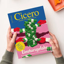 Cicero-Magazin „MAGAZIN FÜR POLITISCHE KULTUR“ mit blauem und pinkem Cover, gehalten von zwei sichtbaren Händen; eine Person ist nicht eindeutig erkennbar. Die Illustration zeigt gestapelte grüne Geldbündel und rote Handschuhe, dazu die Texte „SEHNSUCHT ODER ALBTRAUM?“, „Großbritannien streitet über die Abkehr vom Brexit“, „Einsturzgefahr“ und „Wie der deutsche Sozialstaat das Land an seine Grenzen bringt“.
