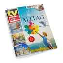 Titelbild der Zeitschrift „tv Hören und Sehen“, Ausgabe Nr. 21 vom 24.5.–30.5.25, mit großem Haupttitel „Mehr Leichtigkeit im ALLTAG“ auf hellblauem Hintergrund; rechts unten eine weiblich gelesene Person im weißen Kleid mit Strohhut hält bunte Luftballons vor Bergkulisse, links Bildbeiträge wie „Der König der Lüfte“, „Die Geheimnisse des Frühlings“, „Von der Magie des Vatikans“ und Text: „Warum kleine Auszeiten so wichtig sind“.