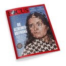 Titelbild der Zeitschrift „FOCUS“, mit dem Haupttitel „DIE ALZHEIMER-HOFFNUNG – Bringt ein neues Medikament den Durchbruch im Kampf gegen das Vergessen?“; abgebildet ist das Porträt einer jungen Frau mit langen braunen Haaren im Puzzle-Stil, vor blauem Hintergrund, umrahmt von rotem Heftumschlag; oben weitere Schlagzeilen zu Themen wie „Der TikTok-Krimi“ und „Die Lindner-Saga“.