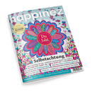 Magazincover der Ausgabe „happinez – Das Mindstyle Magazin“ mit zentraler bunter Blume aus handgeschriebenen Wörtern wie „Du bist“, „toll“, „einzigartig“ und „wichtig“ auf gemustertem Hintergrund aus farbigen Punkten. Hauptüberschrift „Selbstachtung – Wie wichtig ist es, wirklich authentisch zu sein?“ sowie Themen wie „Frühlingswald“, „Herz“, „Ego“ und „Freundschaften“.