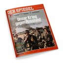 Titelblatt des Magazins „Der Spiegel“, Ausgabe Nr. 26 vom 19. Juni 2026, mit rotem Rand und Hauptüberschrift „Unser Krieg gegen Russland“. Darunter Text zu „vor 85 Jahren überfiel Nazi-Deutschland die Sowjetunion“. Im Mittelgrund sind mehrere uniformierte Soldaten mit Helmen und Gewehren auf einem Feld zu sehen, im Hintergrund Rauch und Feuer. Aufkleber links unten mit Aufschrift „Gratis Zugang zur erweiterten Nazi-Karte“.