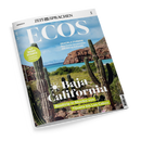 Schräg liegendes, glänzendes Magazincover „ECOS“ von „ZEIT SPRACHEN“ mit der Kennzeichnung „SPANISCH“ und dem Text „einfach besser Spanisch“. Das Cover zeigt mehrere hohe Kakteen vor felsiger Küstenlandschaft mit blauem Meer und Himmel; sichtbar sind außerdem „Baja California“, „GRACIELA ITURBIDE – Ihre Fotos verwandeln den Alltag in Poesie“, „WORT SCHATZ – Vacaciones en el Caribe“ sowie „Roadtrip in Mexiko von Tijuana bis Los Cabos“.