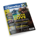 Schräg fotografiertes GameStar-X-Magazin mit blau-gelbem Cover: Eine männliche Piratenfigur mit Dreispitz und Dreadlocks steht vor Palmen, Meer und Segelschiff. Sichtbare Texte: „CORSAIR COVE“, „THE BLOOD OF DAWNWALKER“, „ASSASSIN’S CREED: BLACK FLAG RESYNCED“, „LOOK MUM NO COMPUTER“, „REGIONS OF RUIN“ und „AFTERLOVE EP“.
