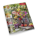 Schräg fotografiertes Magazincover „LandIDEE“ auf schwarzem Hintergrund mit dem Titel „Land erleben und genießen“, Ausgabe September & Oktober 2026 und dem Hinweis „137 Ideen zum Selbermachen“. Die Titelseite zeigt einen blütenreichen Garten mit bepflanzten Metallgefäßen und Kürbissen; weitere Texte lauten „Herbstliche Deko für den Balkon mit Pflanzideen“, „Leckere Rezepte mit Äpfeln und Quitten“, „Wahrer Wunder-Heiler: Granatapfel“, „Bastelideen für unsere Gartentiere“ und „Leuchtfeuer für die Sinne“.